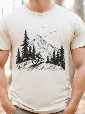 Mountain Biker Scene T-Shirt | Forest Peaks Trail Cycling Tee